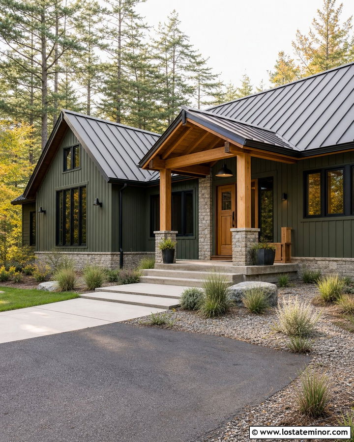 Moss Green Siding With Black Metal Roof - 30 Moss Green House Design With Siding Ideas
