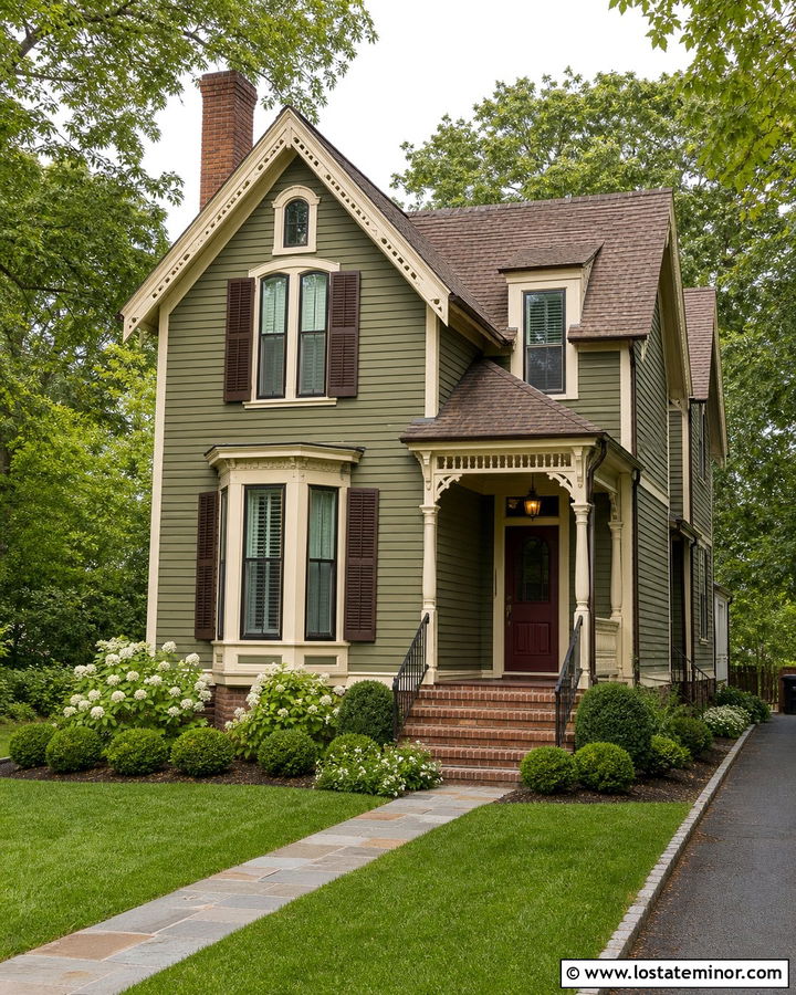 Moss Green Siding With Burgundy Door - 30 Moss Green House Design With Siding Ideas