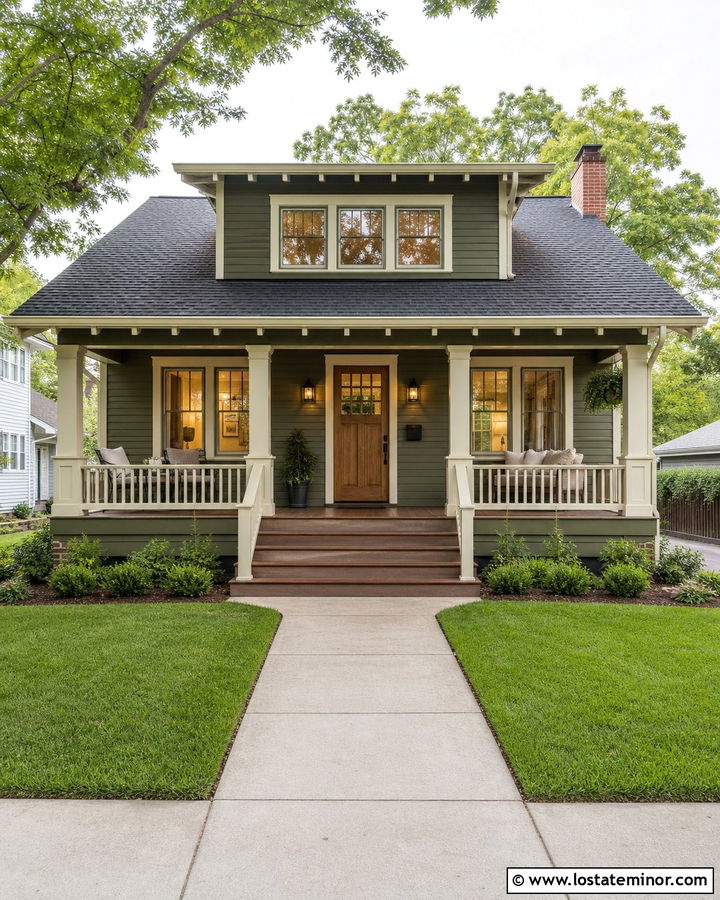 Moss Green Siding With Covered Porch - 30 Moss Green House Design With Siding Ideas