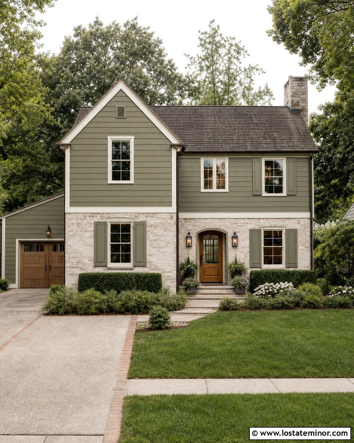 Moss Green Siding With Limewashed Brick - 30 Moss Green House Design With Siding Ideas