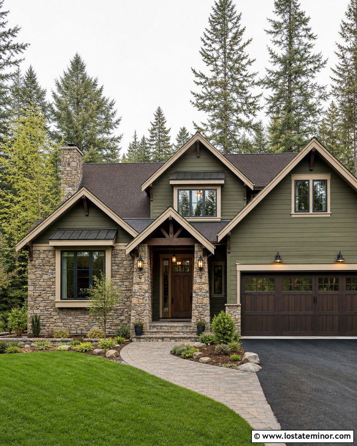 Moss Green Siding With Stone Veneer - 30 Moss Green House Design With Siding Ideas