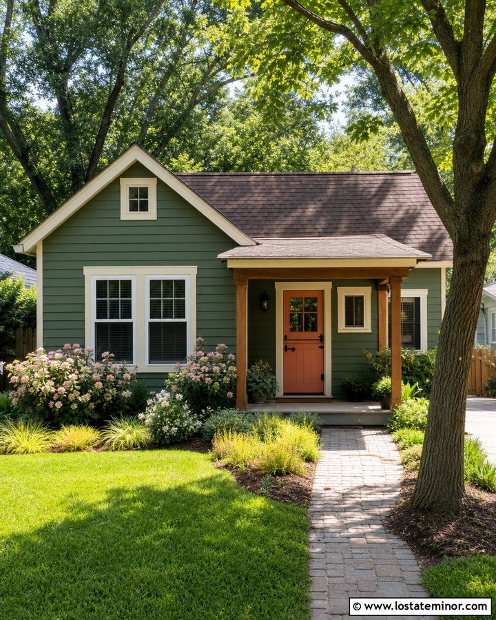 Moss Green Small House With Coral Dutch Door - 30 Moss Green House Design With Dutch Door Ideas