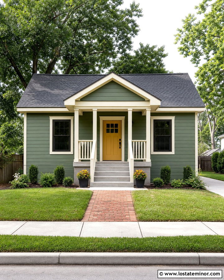 Moss Green Small House With Simple Railings - 30 Moss Green House Design With Railings Ideas