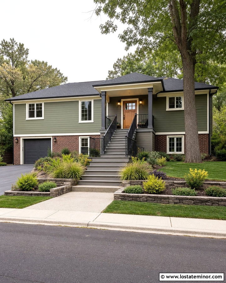 Moss Green Split Level House With Deck - 30 Moss Green House Design With Deck Ideas
