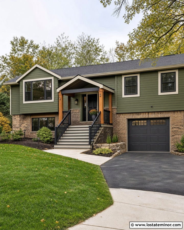 Moss Green Split Level House With Front Porch - 30 Moss Green House Design With Front Porch Ideas