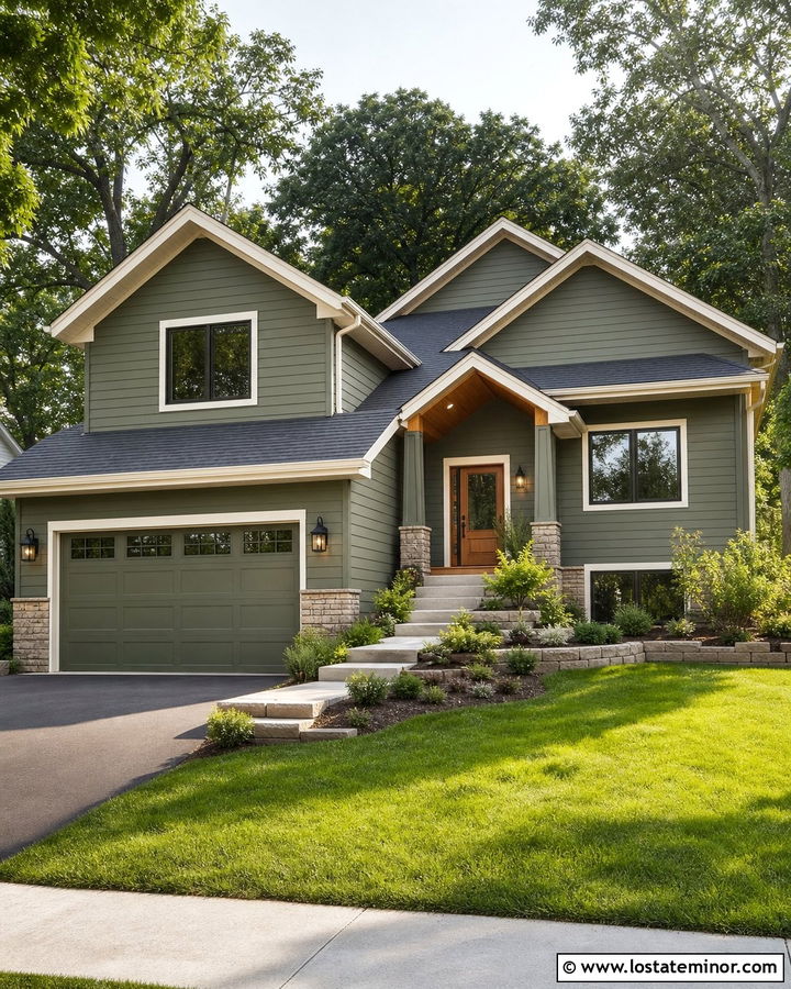 Moss Green Split Level House With Gables - 30 Moss Green House Design With Gables Ideas