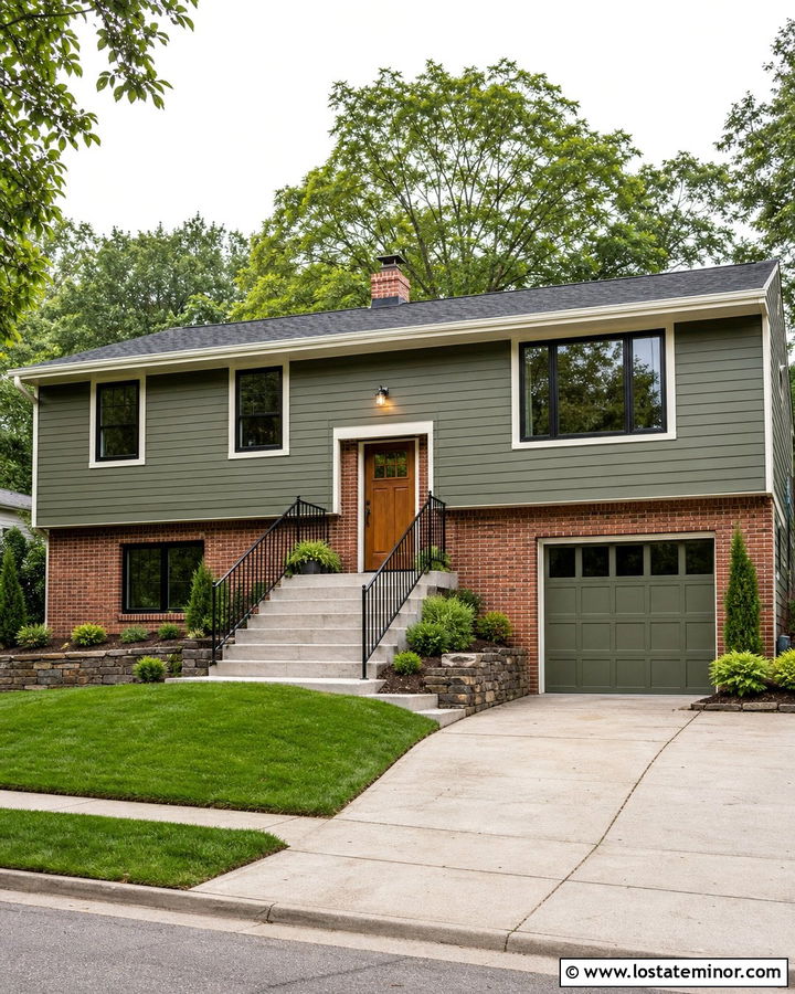 Moss Green Split Level With Brick Lower Level - 30 Moss Green House Design With Brick Accents Ideas
