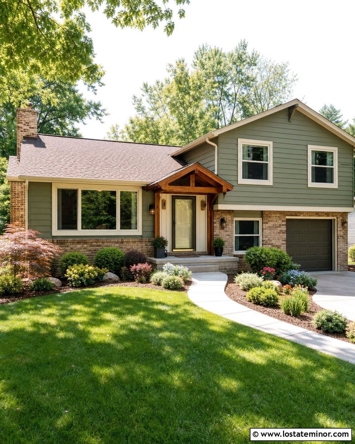 Moss Green Split Level With Bronze Storm Door - 30 Moss Green House Design With Storm Door Ideas