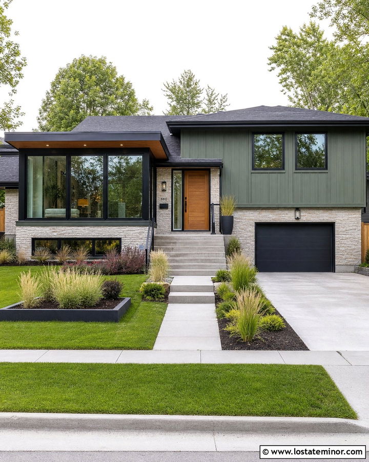 Moss Green Split Level With Modern Sunroom - 30 Moss Green House Design With Sunroom Ideas