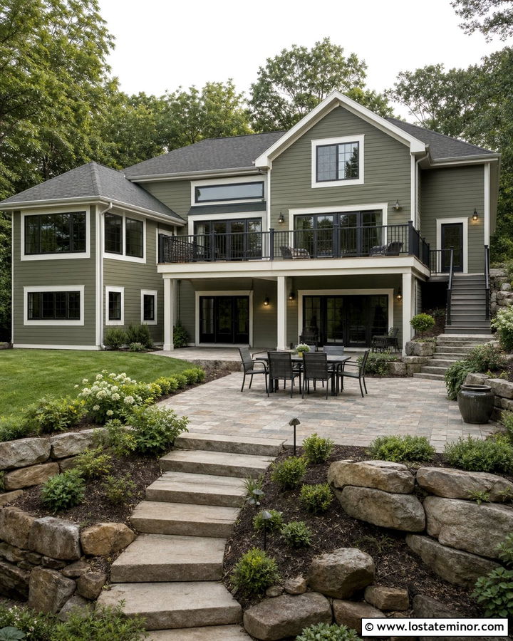 Moss Green Split Level With Walkout Patio - 30 Moss Green House Design With Backyard Ideas