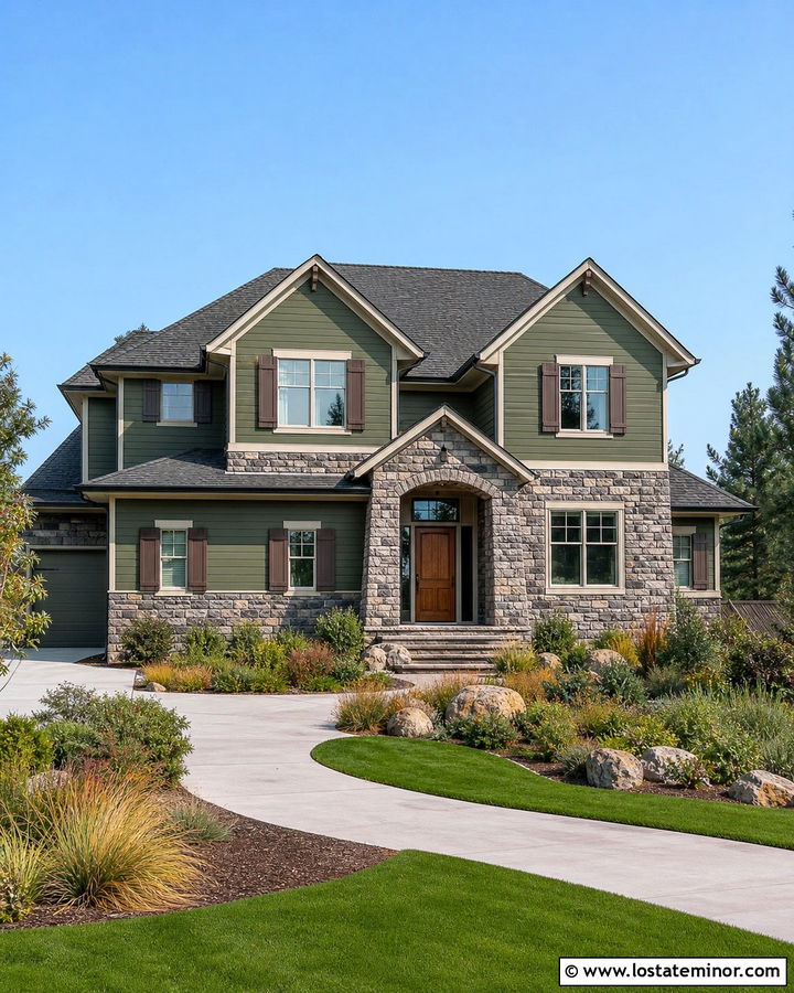 Moss Green Stone House With Bronze Shutters - 30 Moss Green House Design With Shutters Ideas