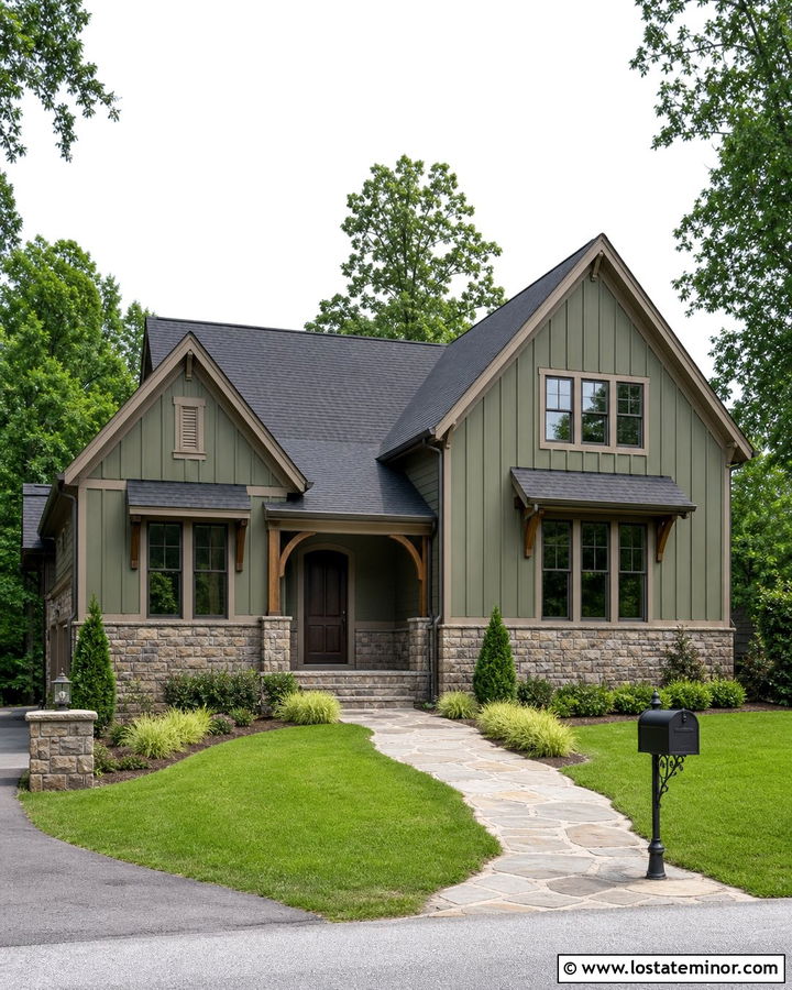 Moss Green Stone House With Iron Mailbox - 30 Moss Green House Design With Mailbox Ideas