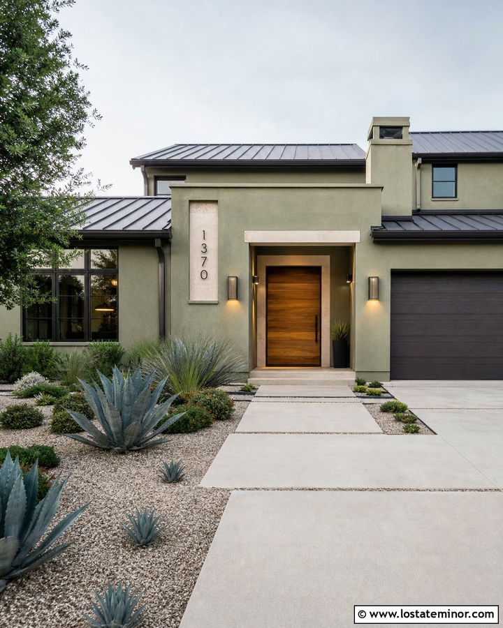 Moss Green Stucco House With Recessed Numbers - 30 Moss Green House Design With House Numbers Ideas