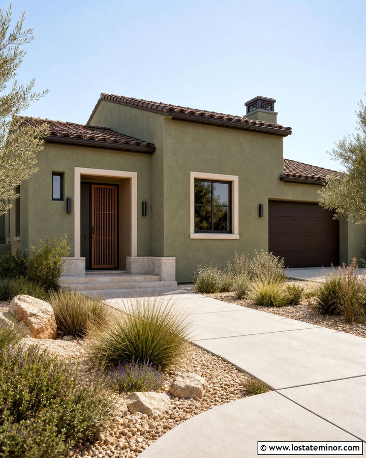 Moss Green Stucco House With Wood Screen Door - 30 Moss Green House Design With Screen Door Ideas