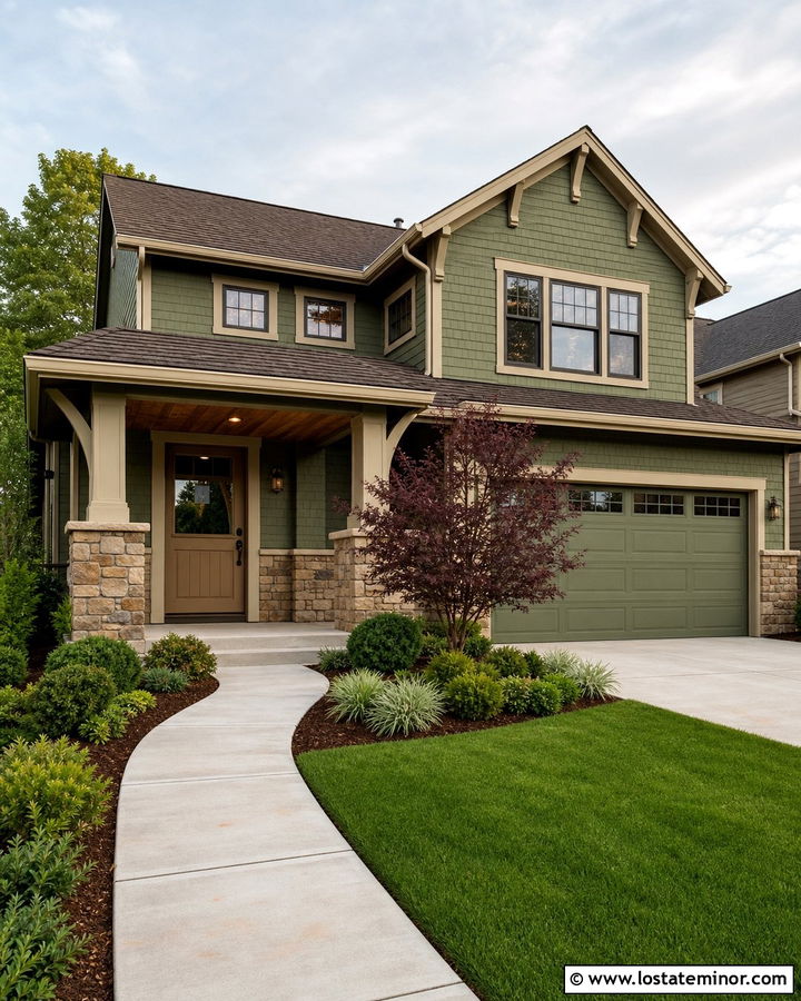 Moss Green Suburban House With Taupe Dutch Door - 30 Moss Green House Design With Dutch Door Ideas