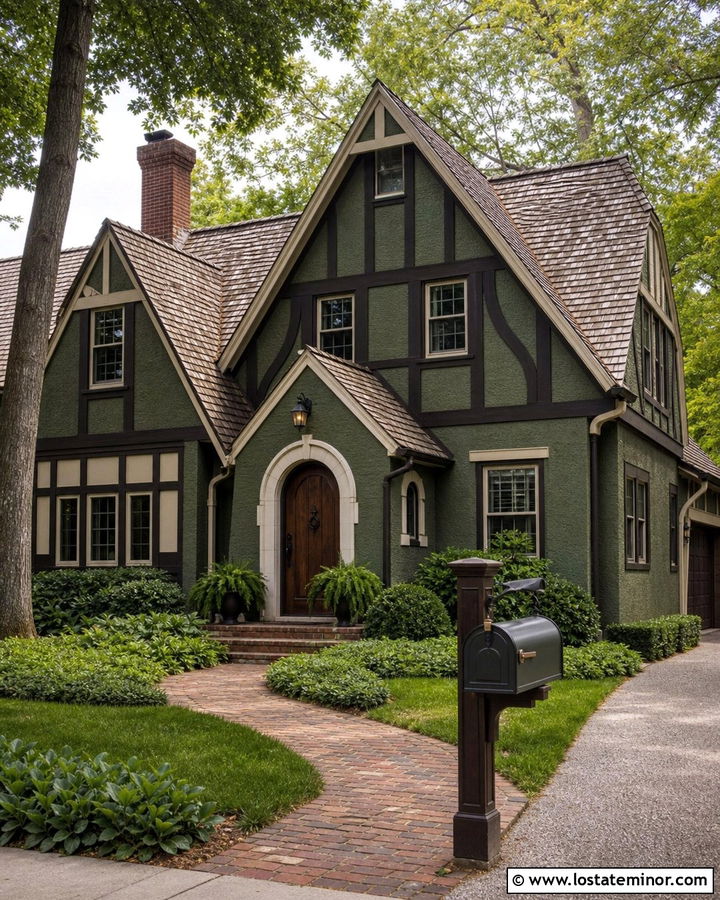 Moss Green Tudor House With Bronze Mailbox - 30 Moss Green House Design With Mailbox Ideas