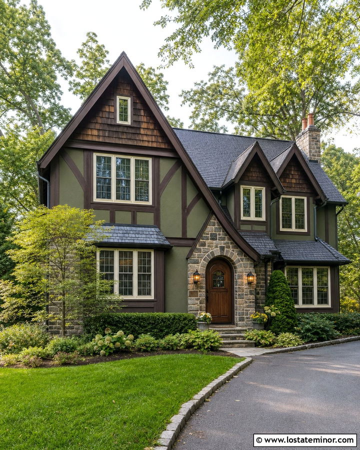 Moss Green Tudor House With Cedar Shake - 30 Moss Green House Design With Cedar Shake Ideas