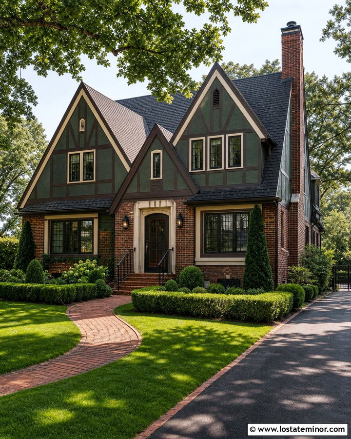 Moss Green Tudor With Black Screen Door - 30 Moss Green House Design With Screen Door Ideas