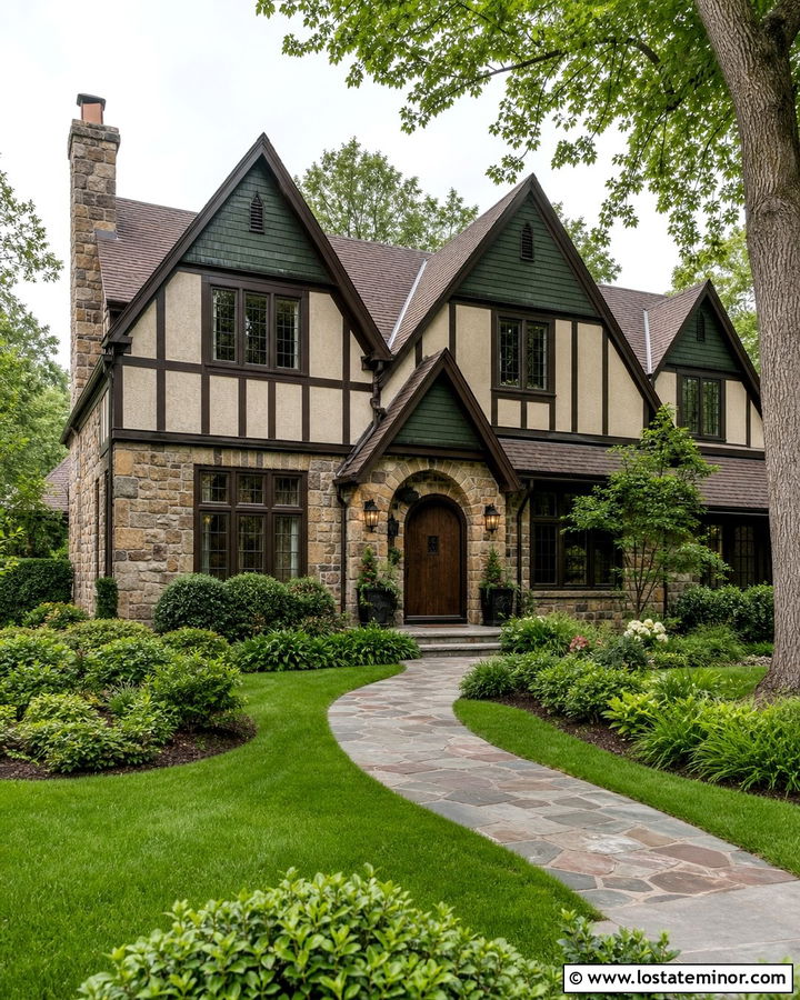 Moss Green Tudor With Brown Shingles - 30 Moss Green House Design With Shingles Ideas
