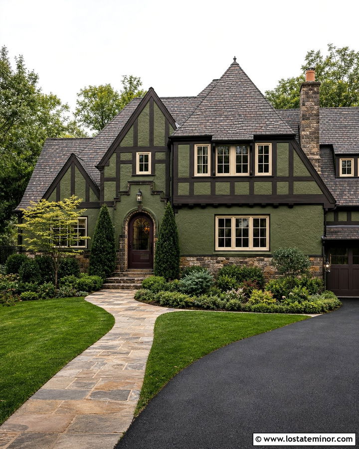 Moss Green Tudor With Dark Brown Storm Door - 30 Moss Green House Design With Storm Door Ideas