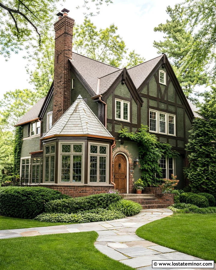 Moss Green Tudor With Leaded Glass Sunroom - 30 Moss Green House Design With Sunroom Ideas