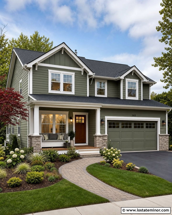 Moss Green Two Story House With Corner Daybed - 30 Moss Green House Design With Daybed Ideas
