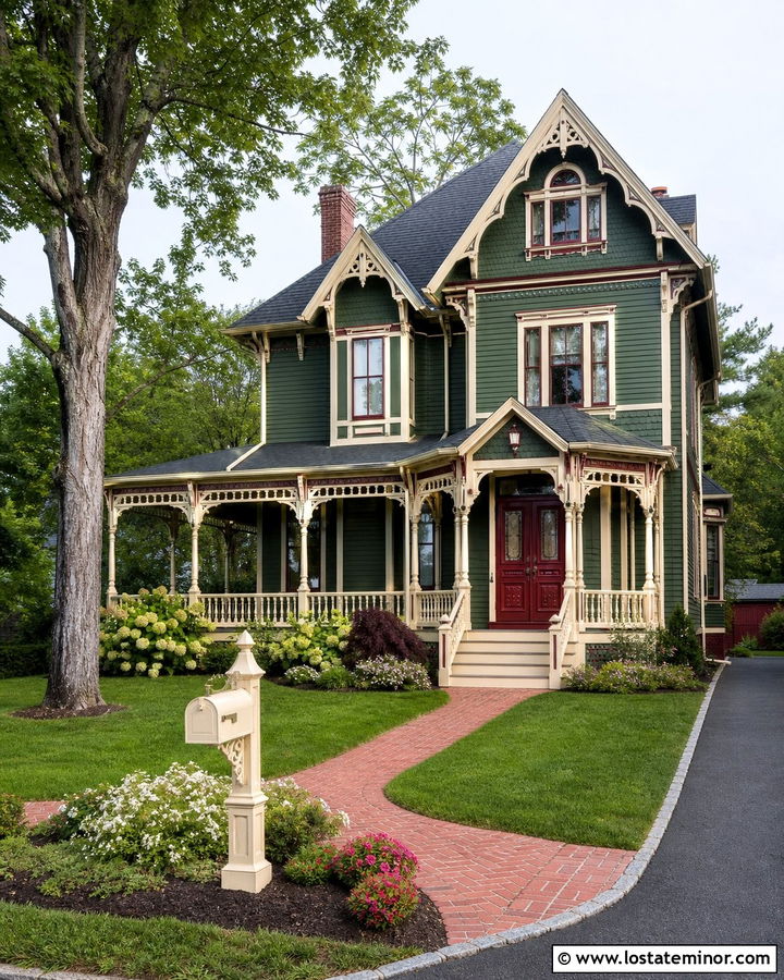 Moss Green Victorian House With Cream Mailbox - 30 Moss Green House Design With Mailbox Ideas