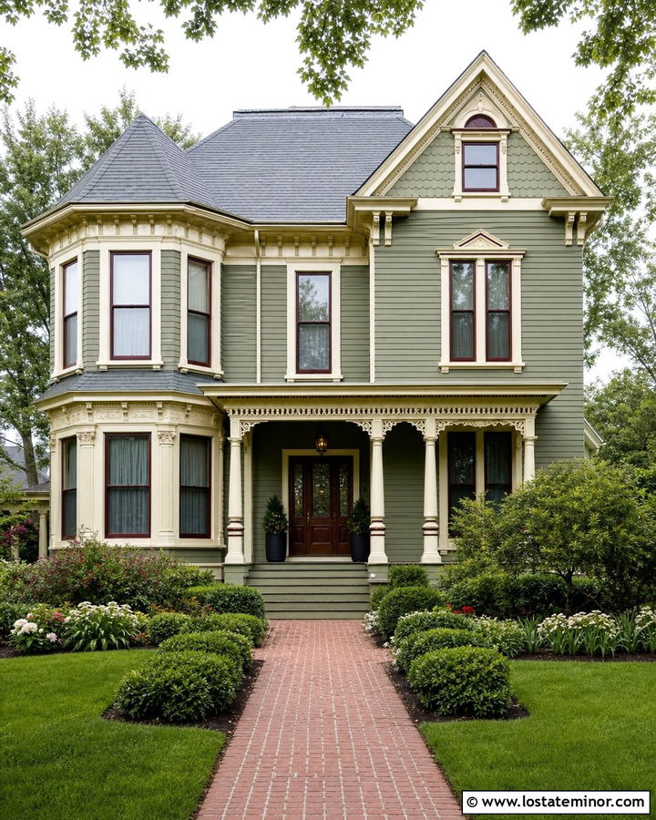 Moss Green Victorian With Antique Brass Lights - 30 Moss Green House Design With Light Fixtures Ideas