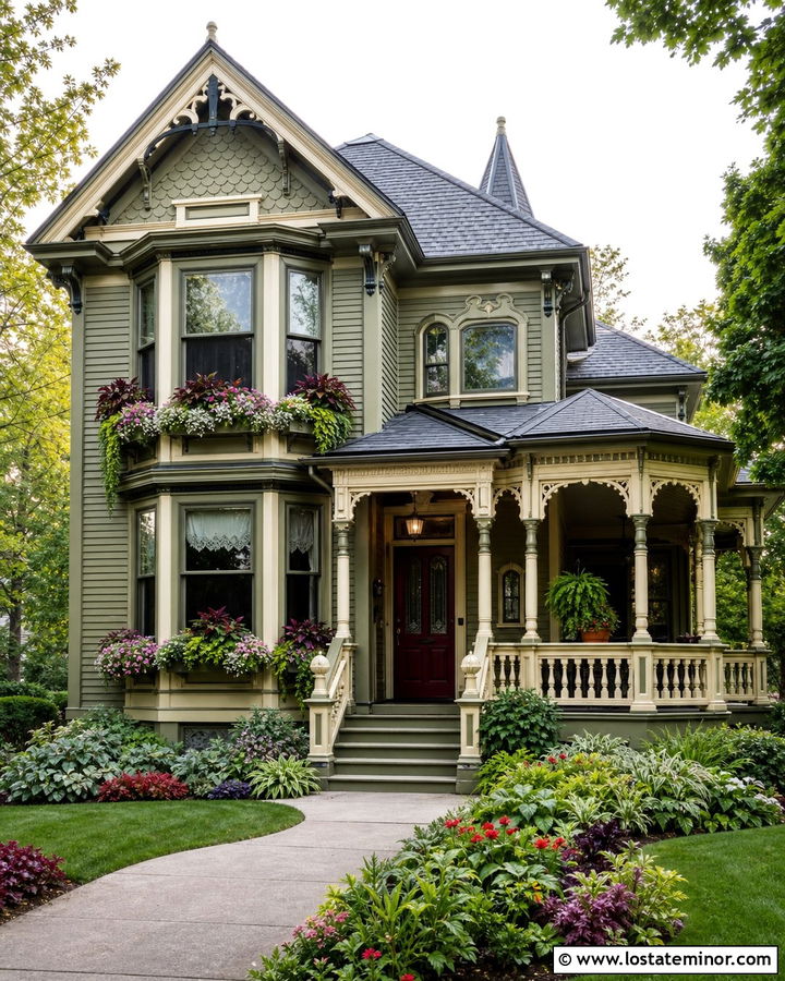 Moss Green Victorian With Cream Window Boxes - 30 Moss Green House Design With Window Boxes Ideas