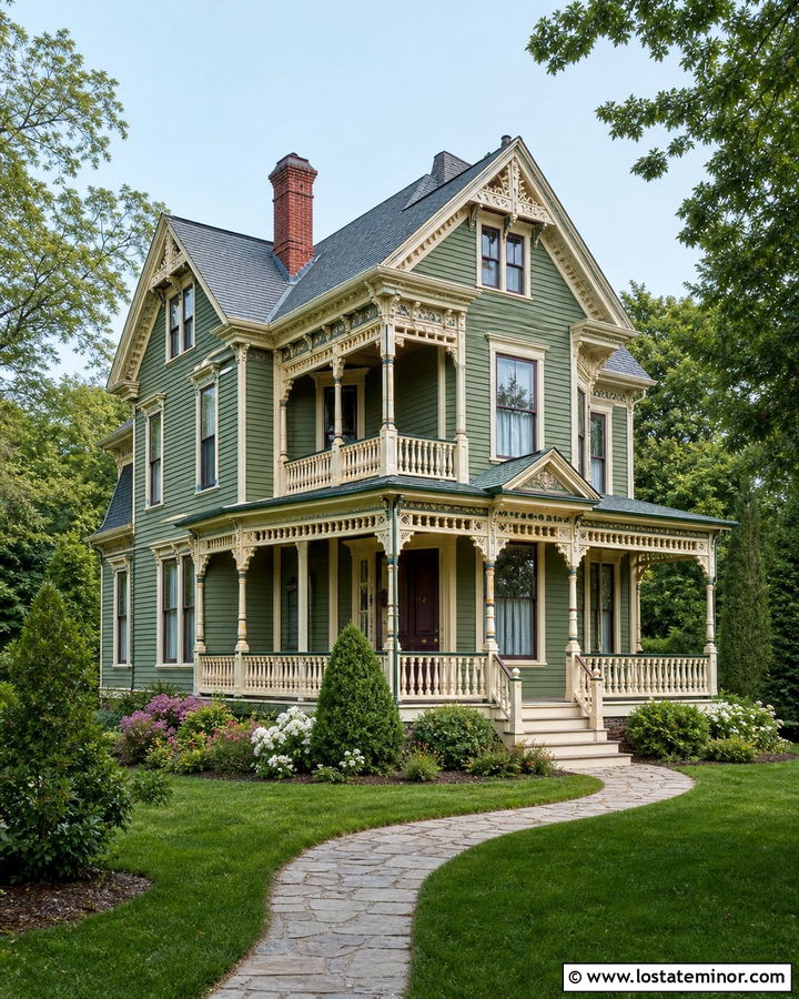 Moss Green Victorian With Decorative Railings - 30 Moss Green House Design With Railings Ideas