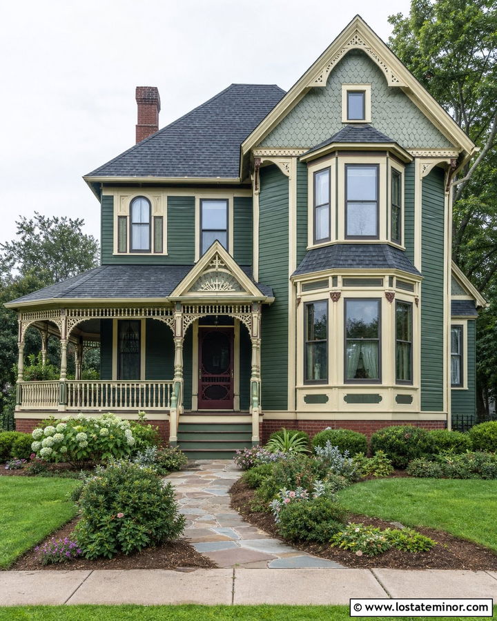 Moss Green Victorian With Decorative Screen Door - 30 Moss Green House Design With Screen Door Ideas