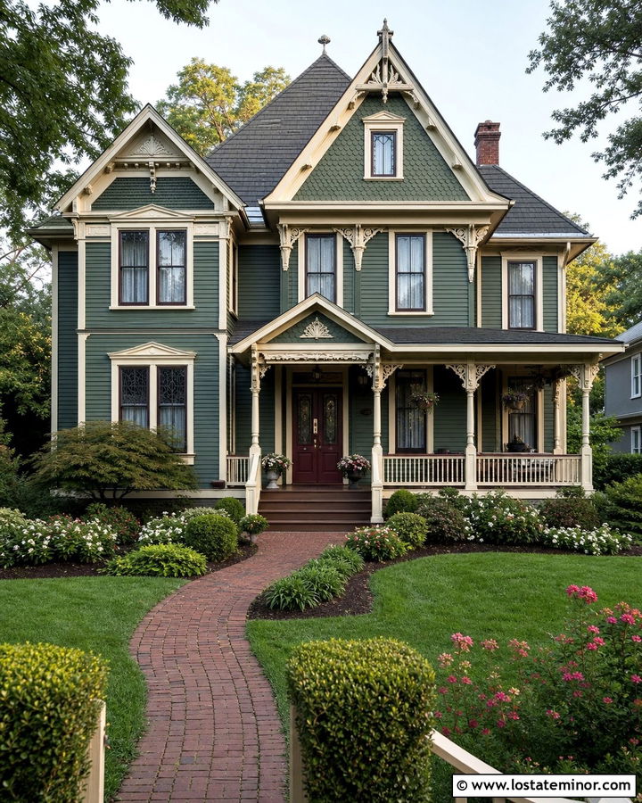 Moss Green Victorian With Scalloped Shingles - 30 Moss Green House Design With Shingles Ideas