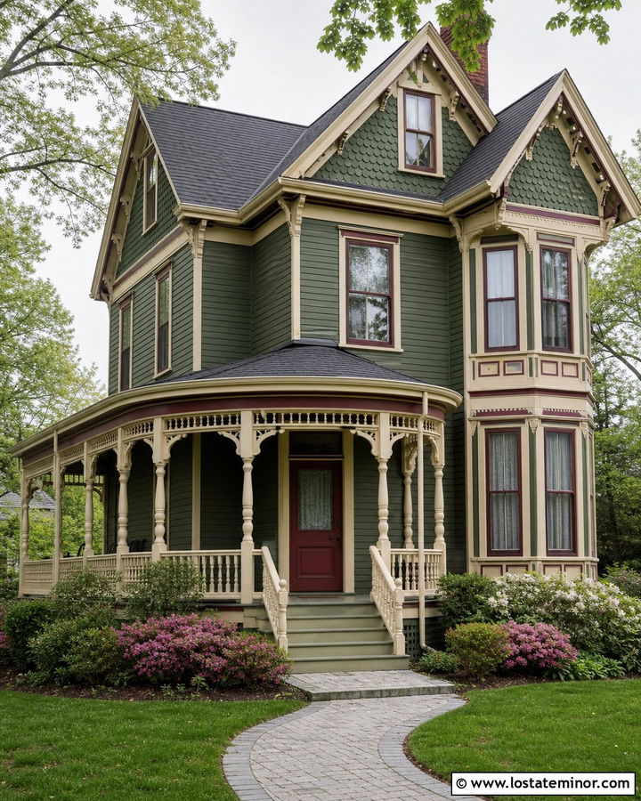 Moss Green Victorian With Turned Porch Columns - 30 Moss Green House Design With Porch Columns Ideas