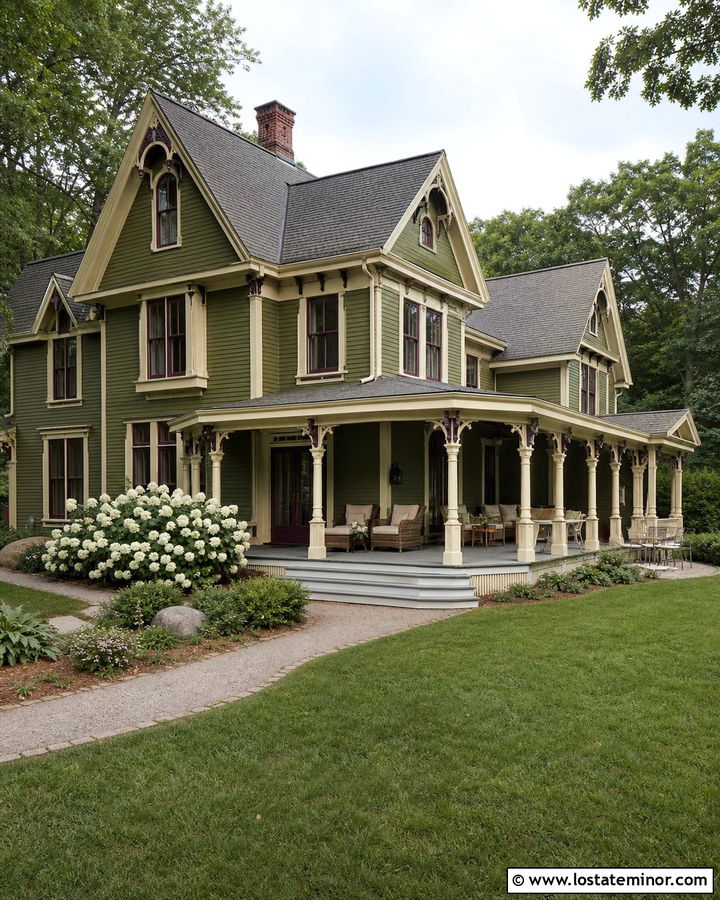 Moss Green Victorian With Wraparound Porch - 30 Moss Green House Design With Backyard Ideas