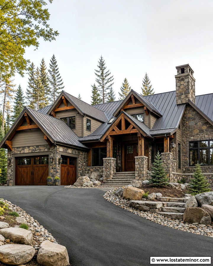 Mountain House With Full Stone Base - 30 Stone House Design With Stone Accents Ideas