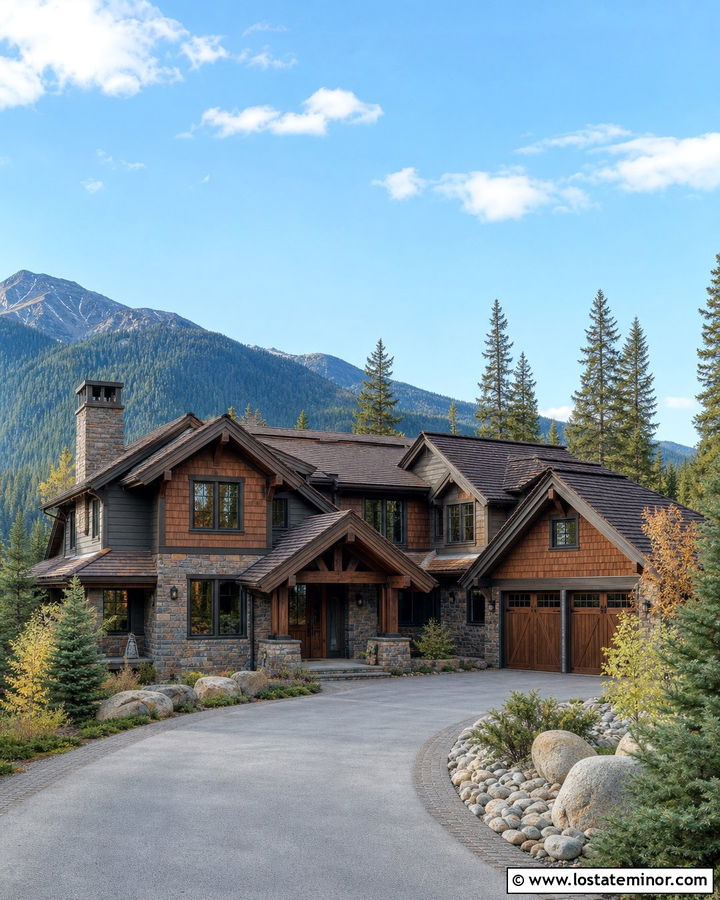 Mountain House With Stone And Cedar Shingles - 30 Stone House Design With Shingles Ideas