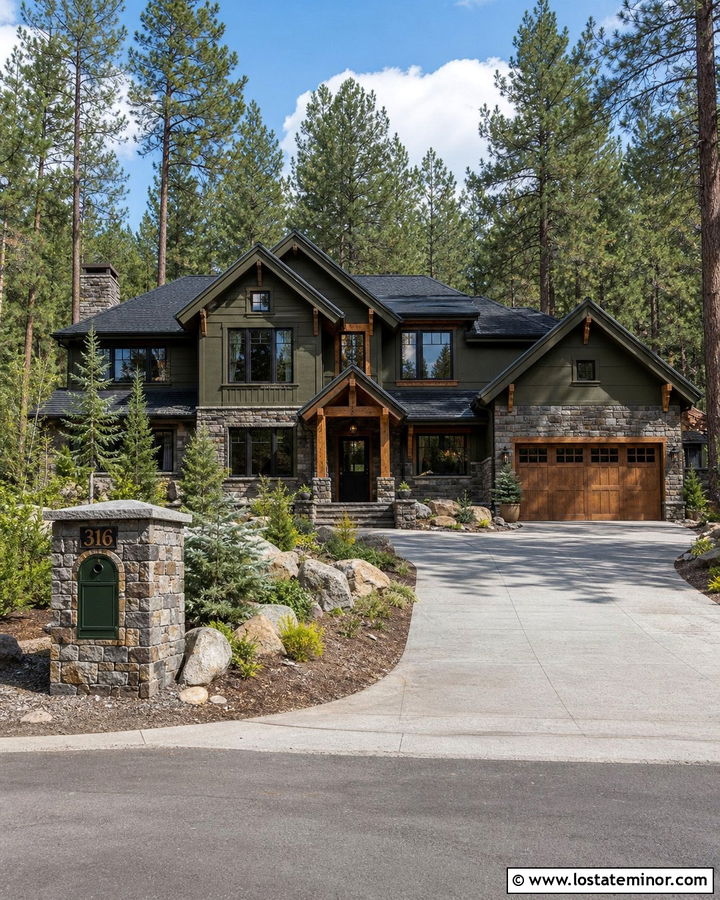 Mountain Stone Craftsman House With Green Mailbox - 30 Stone House Design With Mailbox Ideas