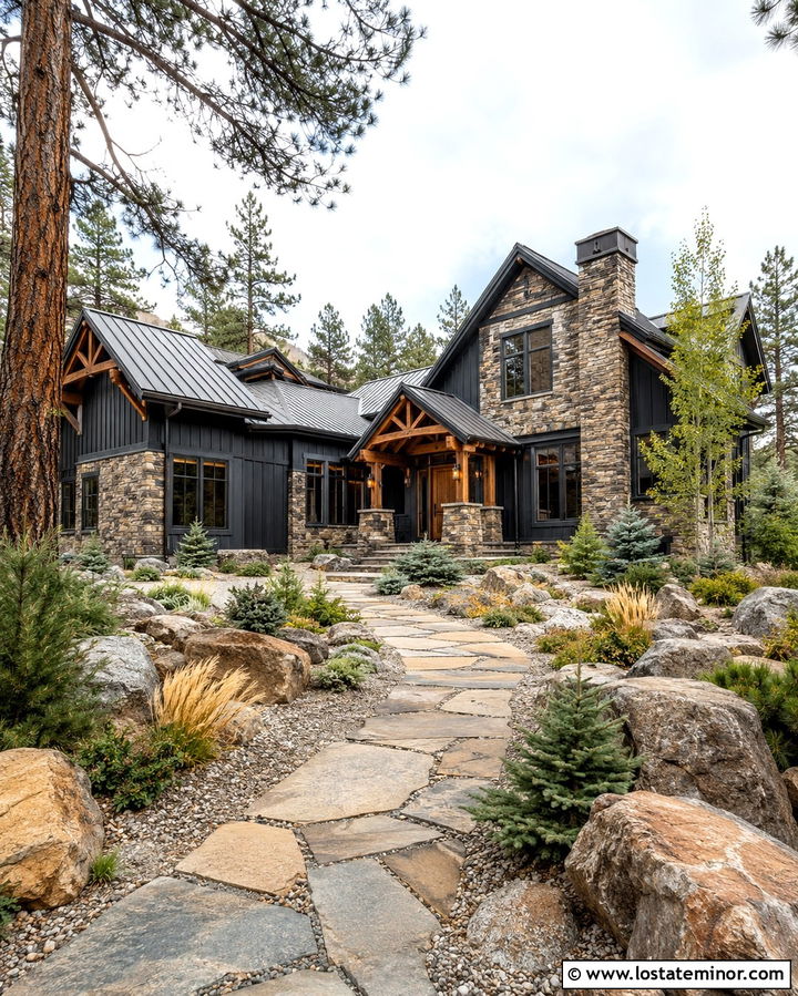 Mountain Stone House With Natural Front Yard - 30 Stone House Design With Front Yard Ideas