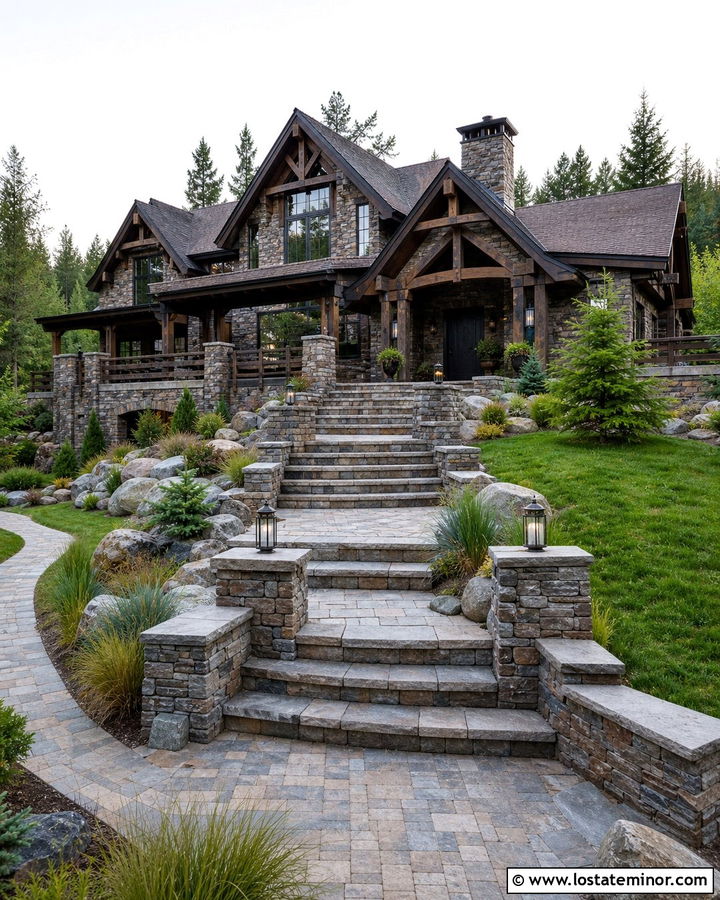 Mountain Stone House With Tiered Steps - 30 Stone House Design With Steps Ideas