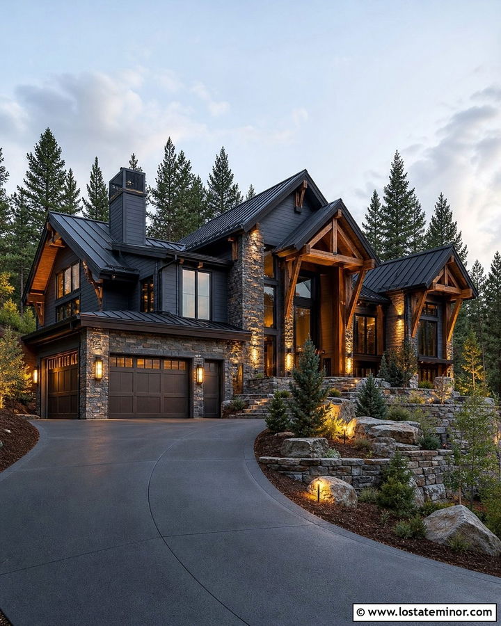 Mountain Stone House With Timber Lanterns - 30 Stone House Design With Light Fixtures Ideas