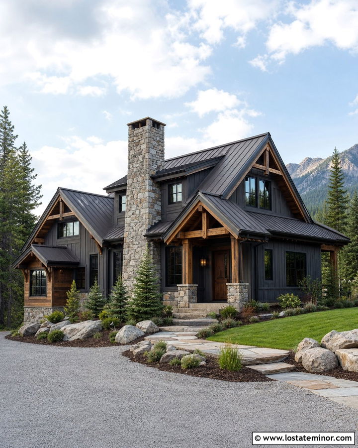 Mountain Stone House With Wood Chimney Accents - 30 Stone House Design With Chimney Ideas