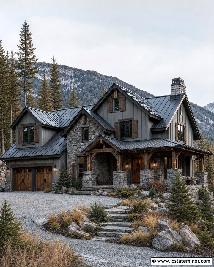 Mountain Stone House With Wood Shutters - 30 Stone House Design With Shutters Ideas