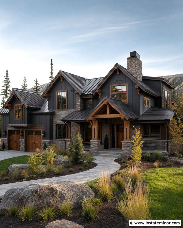 Mountain Stone House With Wood Trim - 30 Stone House Design With Trim Ideas