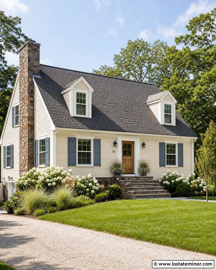 Muslin Cape Cod With Brown Fieldstone - 30 Beige House Design With Stone Accents Ideas