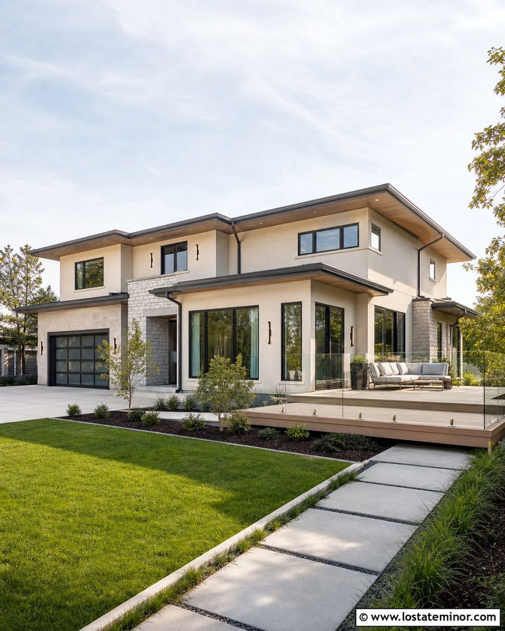 Muslin Contemporary House With Light Oak Deck - 30 Beige House Design With Deck Ideas