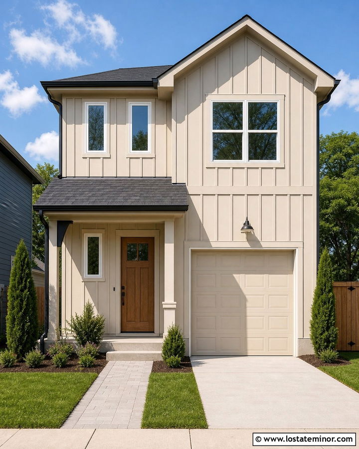 Narrow Beige Board And Batten House - 30 Beige House Design With Board and Batten Ideas