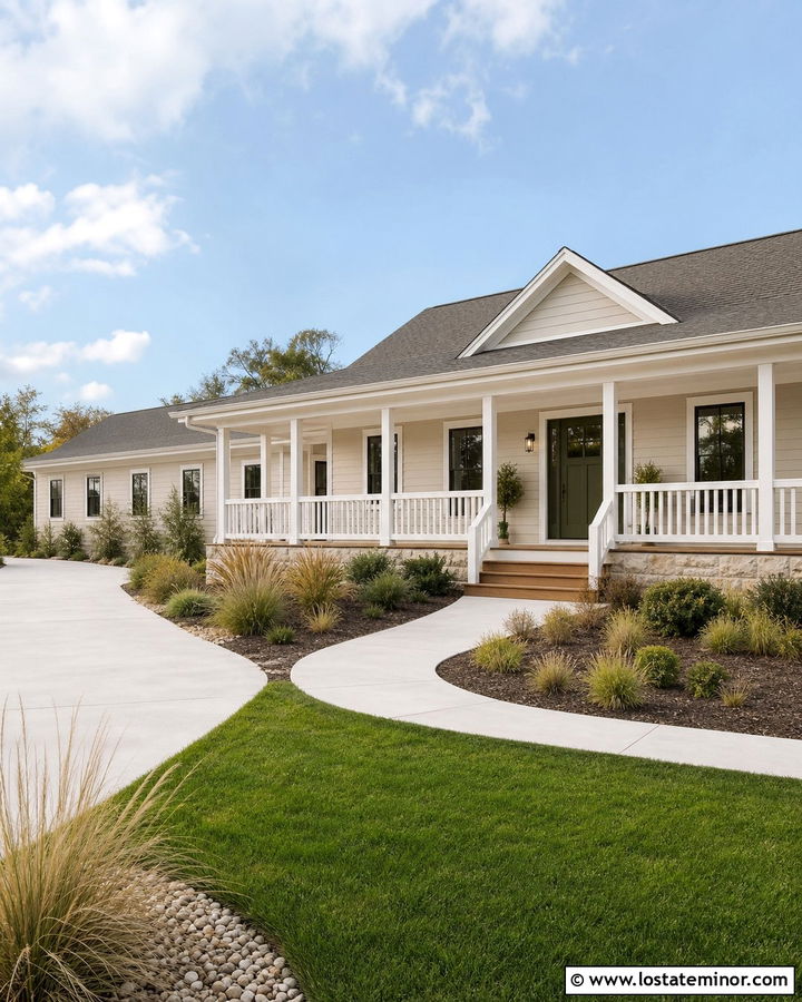 Natural Linen House With White Beadboard Ceiling - 30 Beige House Design With Porch Ceiling Ideas
