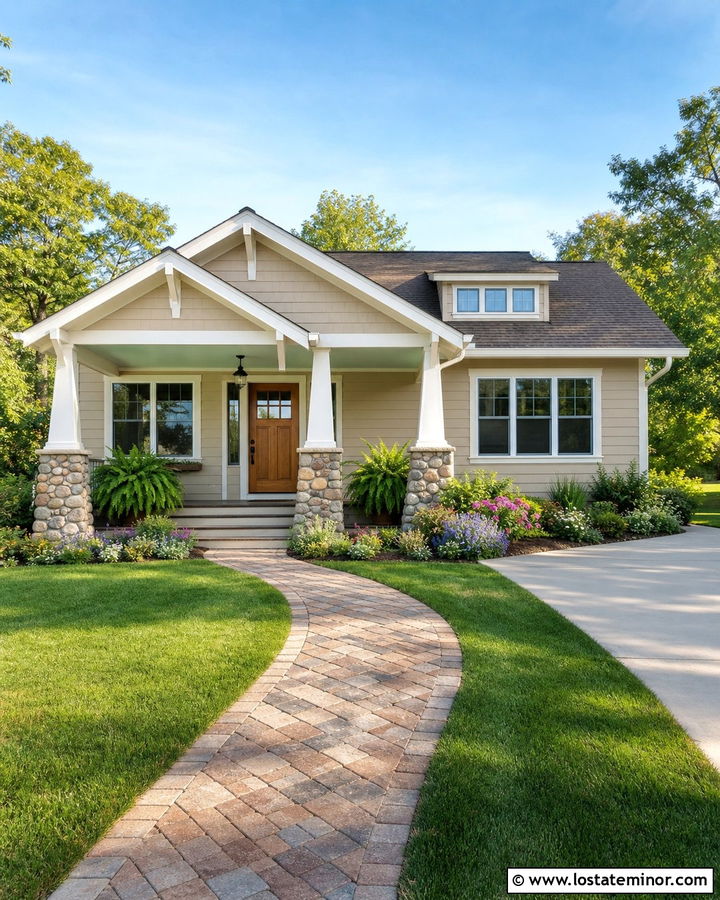 Natural Tan House With Sage Green Porch Ceiling - 30 Beige House Design With Porch Ceiling Ideas