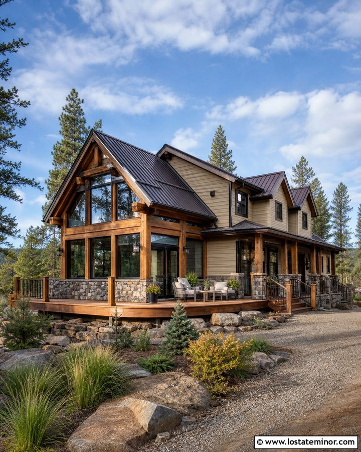Natural Tan Rustic House With Timber Sunroom - 30 Tan House Design With Sunroom Ideas