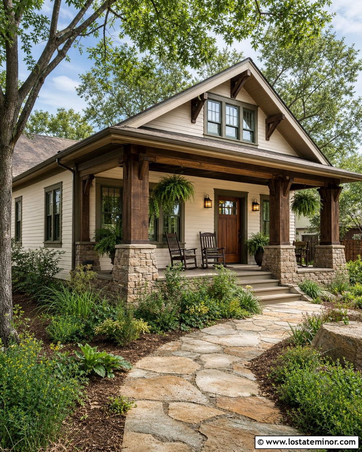 Navajo White Craftsman Porch - 30 Warm White House Design With Front Porch Ideas